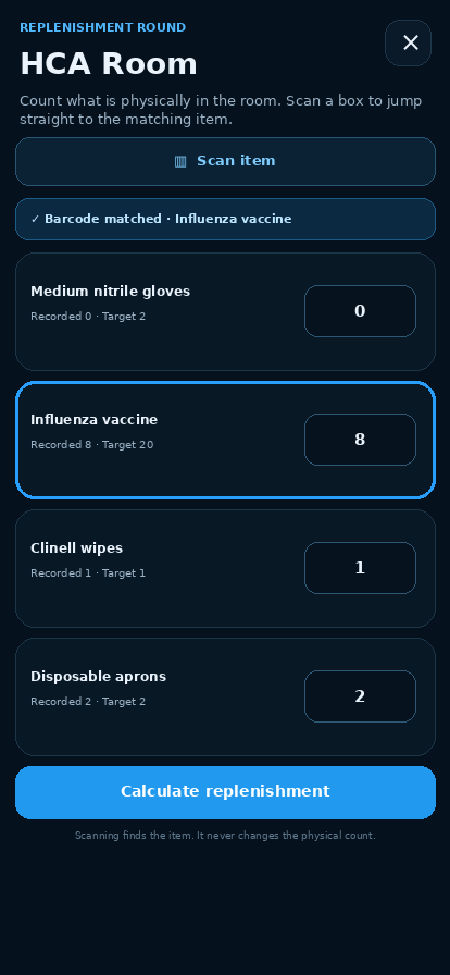 DBX ONE STOCKROOM action list and room issues on a phone