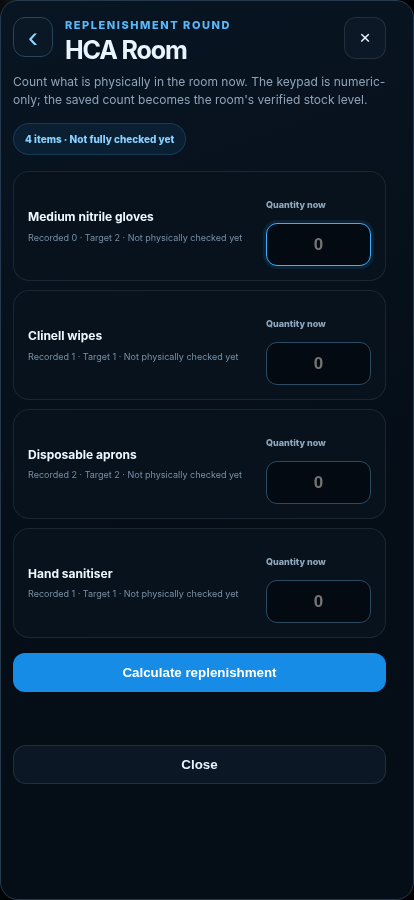 DBX ONE STOCKROOM guided physical room check on a phone